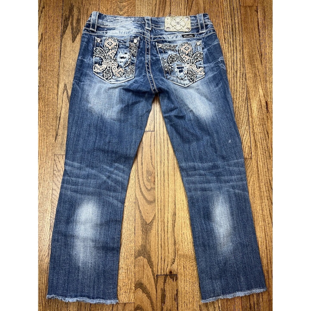 Miss‎ Me Jeans Women's Mid Rise Easy Straight Bling Embellished Denim Sz 30x26